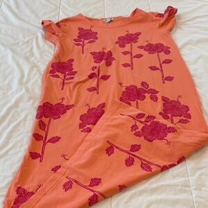Vintage M. Mac maxi dress, 100% cotton, coral/pink, flowers, cap sleeves, size L